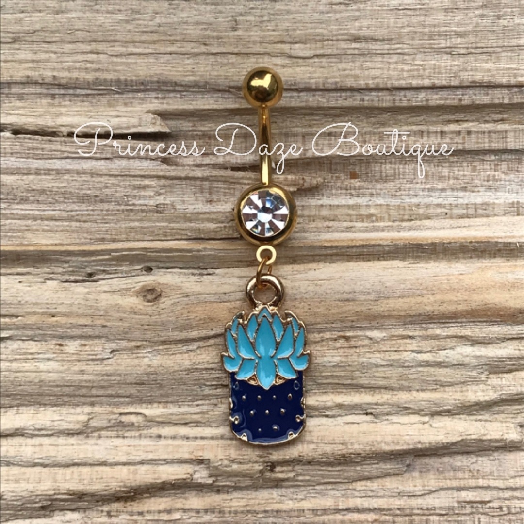 Gold Cactus Plant Belly Button Ring